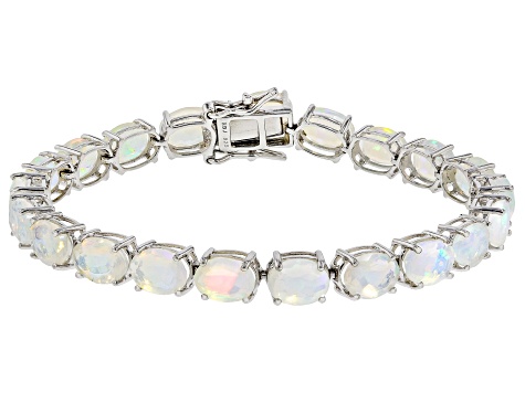 Pre-Owned Multicolor Ethiopian Opal Rhodium Over Sterling Silver Tennis ...