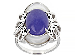 Pre-Owned Purple Jadeite and Mother-of-Pearl Sterling Silver Ring