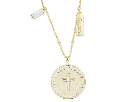 Pre-Owned White Cubic Zirconia 18k Yellow Gold Over Sterling Silver Cross Necklace 1.12ctw