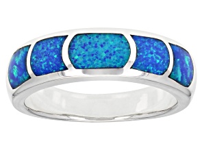 Pre-Owned Blue Lab Created Opal Sterling Silver Band Ring