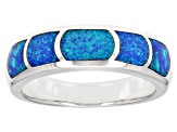 Pre-Owned Blue Lab Created Opal Sterling Silver Band Ring