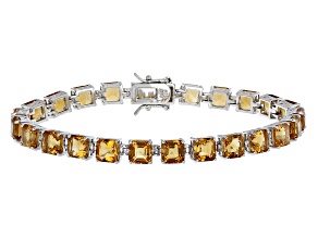Pre-Owned Yellow Citrine Rhodium Over Sterling Silver Tennis Bracelet 21.34ctw
