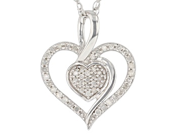Picture of Pre-Owned White Diamond Rhodium Over Sterling Silver Cluster Heart Pendant With 18" Rope Chain 0.20c