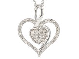 Pre-Owned White Diamond Rhodium Over Sterling Silver Cluster Heart Pendant With 18" Rope Chain 0.20c
