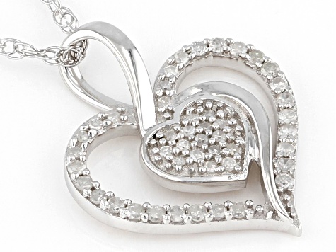 Pre-Owned White Diamond Rhodium Over Sterling Silver Cluster Heart Pendant With 18" Rope Chain 0.20c
