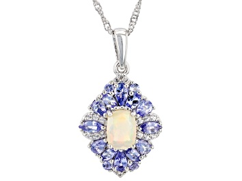 Picture of Pre-Owned Multicolor Ethiopian Opal Rhodium Over Silver Pendant With Chain 2.47ctw