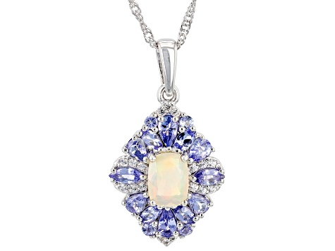 Pre-Owned Multicolor Ethiopian Opal Rhodium Over Silver Pendant With Chain 2.47ctw