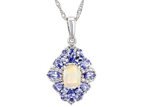 Pre-Owned Multicolor Ethiopian Opal Rhodium Over Silver Pendant With Chain 2.47ctw