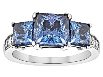 Picture of Pre-Owned Blue And Colorless Moissanite Platineve Ring 4.28ctw DEW.