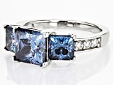 Pre-Owned Blue And Colorless Moissanite Platineve Ring 4.28ctw DEW.