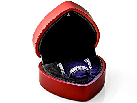 Pre-Owned White Cubic Zirconia Platinum Over Sterling Silver Ring And Hoop Set in Light Up Heart Box