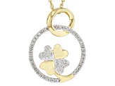 Pre-Owned White Diamond 14k Yellow Gold Over Sterling Silver Clover Pendant With 18" Rope Chain 0.25