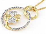 Pre-Owned White Diamond 14k Yellow Gold Over Sterling Silver Clover Pendant With 18" Rope Chain 0.25