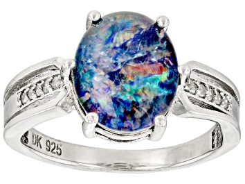 Picture of Pre-Owned Multi Color Australian Opal Triplet Rhodium Over Sterling Silver Ring