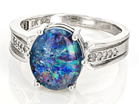 Pre-Owned Multi Color Australian Opal Triplet Rhodium Over Sterling Silver Ring