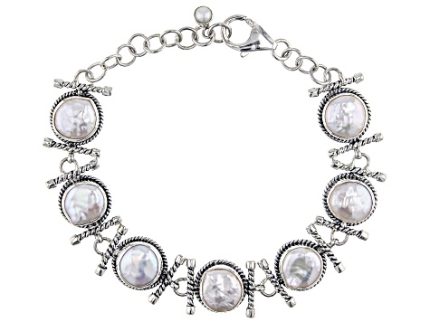 Pre-Owned White Cultured Freshwater Pearl Sterling Silver Bracelet