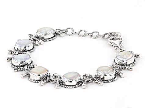 Pre-Owned White Cultured Freshwater Pearl Sterling Silver Bracelet