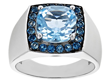 Picture of Pre-Owned Blue Topaz Rhodium Over Sterling Silver Men's Ring