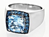 Pre-Owned Blue Topaz Rhodium Over Sterling Silver Men's Ring