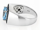 Pre-Owned Blue Topaz Rhodium Over Sterling Silver Men's Ring