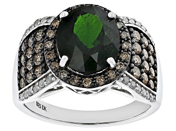 Picture of Pre-Owned Green Chrome Diopside Rhodium Over Sterling Silver Ring 4.29ctw