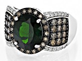 Pre-Owned Green Chrome Diopside Rhodium Over Sterling Silver Ring 4.29ctw