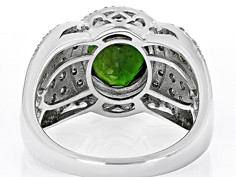 Pre-Owned Green Chrome Diopside Rhodium Over Sterling Silver Ring 4.29ctw