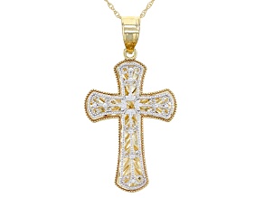 Pre-Owned 14K Yellow Gold Two Toned Cross Pendant With Chain.