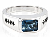 Pre-Owned London Blue Topaz Rhodium Over Sterling Silver Men's Ring 2.81ctw