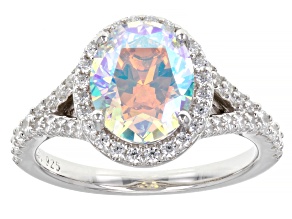 Pre-Owned Aurora Borealis And White Cubic Zirconia Rhodium Over Sterling Silver Ring 6.26ctw