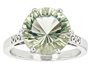 Picture of Pre-Owned Green Prasiolite Rhodium Over Sterling Silver Solitaire Ring 4.25ct
