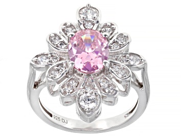 Picture of Pre-Owned Pink And White Cubic Zirconia Rhodium Over Sterling Silver Ring 4.17ctw
