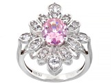 Pre-Owned Pink And White Cubic Zirconia Rhodium Over Sterling Silver Ring 4.17ctw