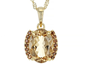 Picture of Pre-Owned Brown Quartz 18k Yellow Gold Over Silver Pendant Chain 4.48ctw