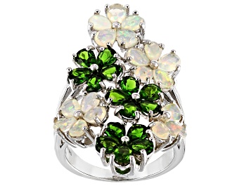 Picture of Pre-Owned Multi-color  Ethiopian opal rhodium over sterling silver floral ring 3.42ctw