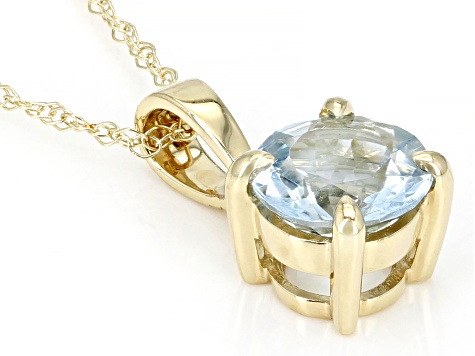 Pre-Owned Blue Aquamarine 10k Yellow Gold Pendant With Chain 0.57ct