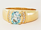 Pre-Owned Sky Blue Topaz And White Zircon 18k Yellow Gold Over Silver Mens Ring 1.43ctw