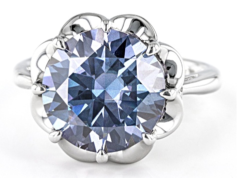 Pre-Owned Blue Moissanite Platineve Ring 6.13ct DEW.