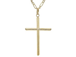 Pre-Owned 10k Yellow Gold Cross & 3+1 Figaro 18 Inch Necklace