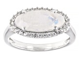 Pre-Owned White Rainbow Moonstone Rhodium Over Sterling Silver Ring 0.42ctw