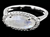 Pre-Owned White Rainbow Moonstone Rhodium Over Sterling Silver Ring 0.42ctw