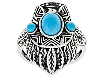 Picture of Pre-Owned Blue Sleeping Beauty Turquoise Rhodium Over Silver Ring