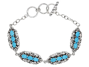 Pre-Owned Blue Oval Sleeping Beauty Sterling Silver Bracelet