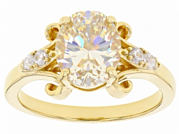 Picture of Pre-Owned Candlelight Strontium Titanate And White Zircon 18k Yellow Gold Over Silver Ring