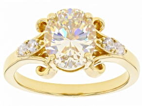 Pre-Owned Candlelight Fabulite Strontium Titanate And White Zircon 18k Yellow Gold Over Silver Ring