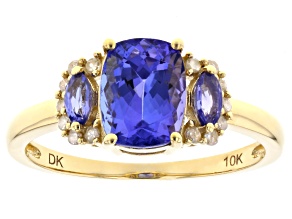 Pre-Owned Blue Tanzanite and White Diamond 10k Yellow Gold Ring 1.50ctw