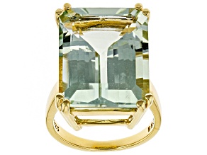 Pre-Owned Green prasiolite 18k yellow gold over silver ring 17.66ct