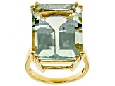 Pre-Owned Green prasiolite 18k yellow gold over silver ring 17.66ct