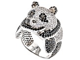 Pre-Owned Black Spinel With White Zircon Rhodium Over Sterling Silver Panda Ring 2.97ctw