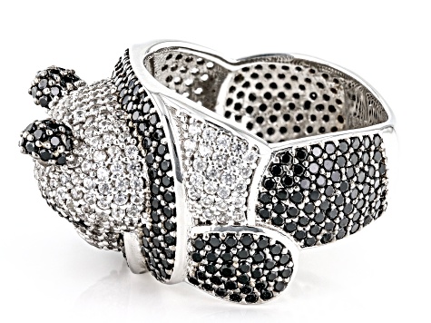 Pre-Owned Black Spinel With White Zircon Rhodium Over